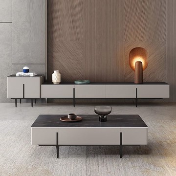 台灣公司 附發票 現代簡約巖板電視櫃茶幾組合極簡北歐客廳意式高腳電視櫃墻櫃地櫃