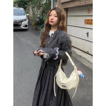 美式復古針織開衫女秋冬新款不規則流蘇純色毛衣修身顯瘦短款外套