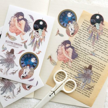 月光貼紙 (illumi design) 羽毛男孩女孩 白色印刷PET