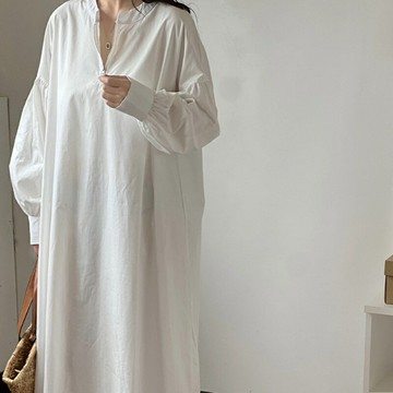 現貨+預購 連身裙燈籠袖洋裝大尺碼長裙連衣裙A字裙休閒大碼女裝-寬鬆棉質純色女裙子3色74kd55【獨家進口】【米蘭精品】