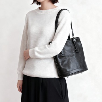 休閒真皮托特包 通勤包 大容量副包 黑色