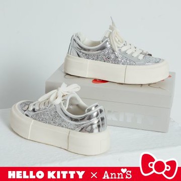 Ann’S X Sanrio三麗鷗 HELLO KITTY 聯名 一閃一閃亮晶晶亮片碎石厚底休閒鞋4cm-銀