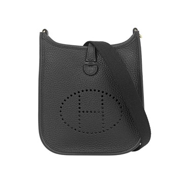 HERMES 金釦 TC皮 MINI EVELYNE 16 斜背包(黑色)