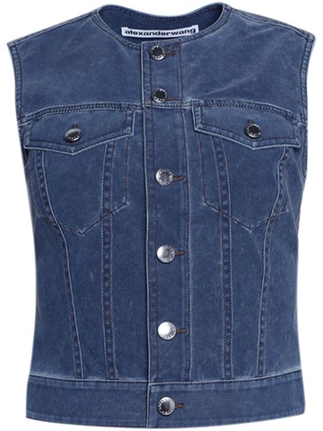 Alexander Wang - round-neck waistcoat - women - Spandex/Elastane/Polyamide - 4 - Blue