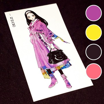 Jian (4色) 4 (honne market) 人物貼紙 女孩貼紙 黑浣熊