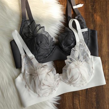 法國趣安芬文胸兔耳朵性感蕾絲內衣女大胸顯小胸舒適無痕上托薄款