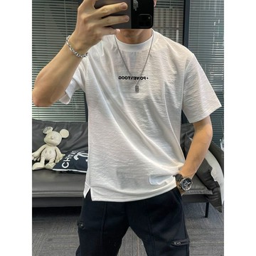 新款天絲棉麻夏季短袖t恤男圓領亞麻冰絲速幹薄款男款潮牌  7W