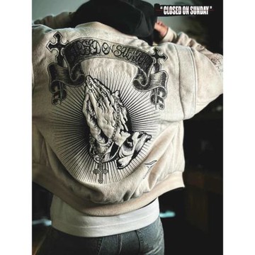 美式復古重磅刺繡棒球服男關閉周日傳教士寬松加厚夾克棉衣外套冬