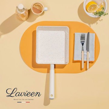 Korea King La Vie En 法式優雅天然陶瓷不沾韓式煎蛋捲玉子燒鍋 18x21cm - 雲石白