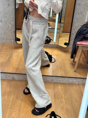 美式灰色運動厚棉褲 直筒褲 闊腿褲 休閒褲 女春秋冬2025新款寬鬆顯瘦直筒休閒闊腿拖地褲子