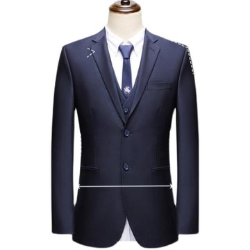 豆剪標春秋款深藍色正裝西服青年男士上班活動婚禮面試修身版西裝
