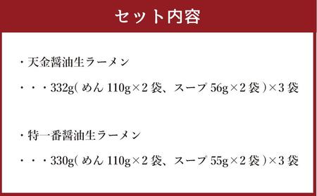 藤原製麺 製造　旭川ラーメン 醤油生ラーメンセット 天金醤油、特一番 )各2袋入り×3袋