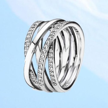 潘家戒指同款璀璨蝴蝶結雙圈戒指時尚通勤S925銀素圈開口指環鋯石