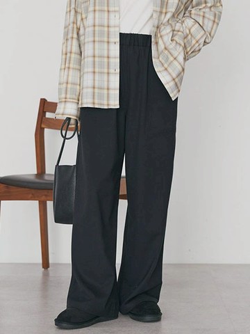 素面/直條紋抗皺直筒剪裁貝克寬褲(0H001336400) - AMERICAN HOLIC