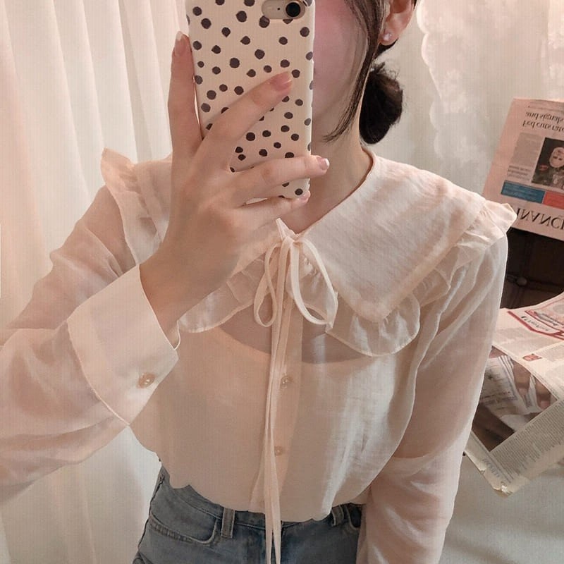 高校生 中学生 ファッション 10代 代 長袖 韓国 トップス レディース シャツ 夏 春 秋 レースラウンドネックトップス ブラウス 通販 Lineポイント最大get Lineショッピング