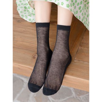 網眼襪子女純棉中筒襪夏純色透氣鏤空日系超薄百搭運動外穿潮ins