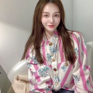 法式復古碎花襯衫女設計感小眾短款上衣秋冬寬松內搭潮年新款