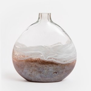 查莉手繪感玻璃花器26cm 細口透明棕白