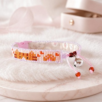 貓臉與肉球編織貓咪項圈 茶色虎斑貓 Beaded Cat Collar ( Cat Face & Paw )