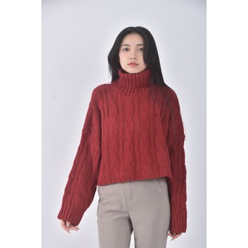 (F) 質感針織高領紅色長袖上衣二手衣