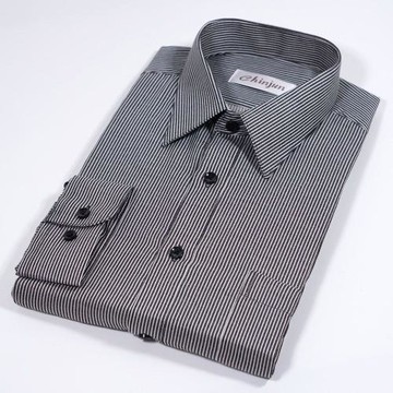 【CHINJUN】勁榮抗皺襯衫-長袖、黑底白條紋、k2306 男生 商務 面試 婚禮 上班 口袋 硬領