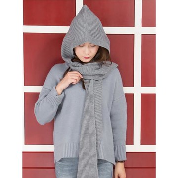 曲筱綃同款時尚春秋新款百搭圍脖毛線帽休閑圍巾帽子一體冬季披肩