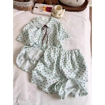 法式波點睡衣 女夏季系帶短袖套裝 高級感云朵棉家居服 可愛睡衣 女裝 短袖 短褲 睡衣 居家服