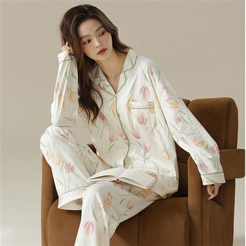 【巴黎精品】現貨+預購長袖睡衣套裝純棉睡衣親膚透氣居家睡衣寬鬆睡褲大碼-女上衣3款a1km27