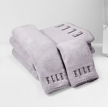 ELLE法式時尚無棉絮超吸水抗菌毛、浴巾2入組-暮光紫