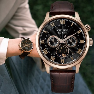 CITIZEN星辰 GENTS系列 光動能星空月相羅馬腕錶 42mm/AP1059-19E