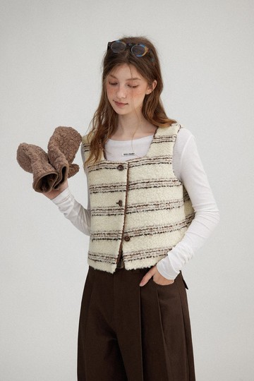雪頂復古 條紋羊毛雙面穿背心