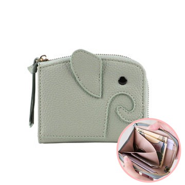 日本 LIZDAYS - 童趣大象輕薄迷你零錢包/短夾-防盜設計-薄荷綠 (11x9.5cm)