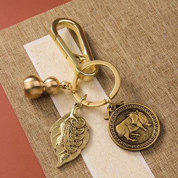 十二生肖吊牌鑰匙扣掛件黃銅葫蘆汽車鏈創意匙圈環男女本命年掛飾