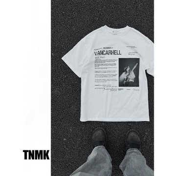 TNMK 美式復古水洗做舊印花短袖搖滾樂隊印花T恤小眾潮流男女上衣