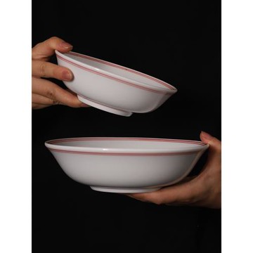 景德鎮新中式簡約傳統寬口淺碗陶瓷面碗加字logo餐廳商用加厚菜碗