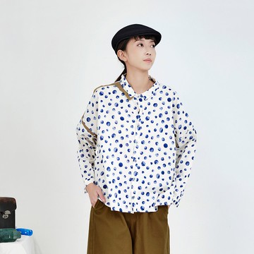 藍莓點點撞色拼接襯衫