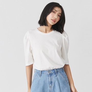 【ERSS】女裝 短袖 女生 t恤 短袖上衣 氣質渾然天成造型袖TEE 米白【K70280】