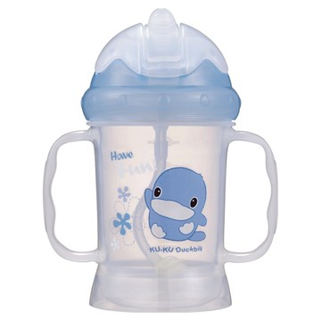 KU.KU Duckbill 酷咕鴨神奇喝水杯 防漏 學習杯 360度吸管 220ml  藍色  1個