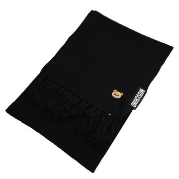 MOSCHINO 30779 M2960 電繡小熊針織混羊毛流蘇長圍巾/披肩.黑