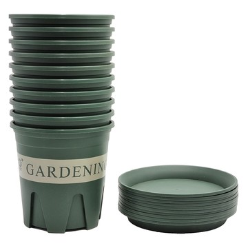 Gardenit 園藝塑膠狹縫花盆+狹縫支架套裝  花盆(12號)、狹縫支架(1號)  現代綠色  10組