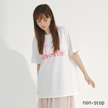 non-stop 清新花語印花長版T恤-2色