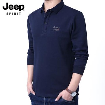 吉普男士polo衫春秋款2025新款翻領長袖打底衫男t寬松大碼T恤男潮
