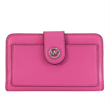 MICHAEL KORS MK CHARM 金屬LOGO扣式簡易零錢中夾.桃紅