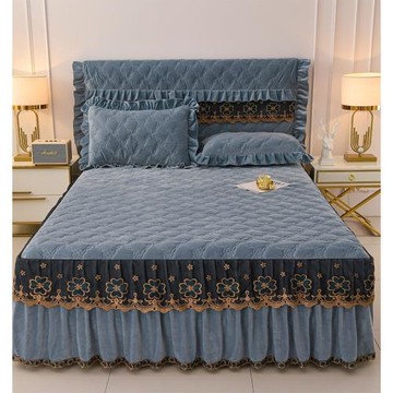 A類嬰兒絨夾棉床裙單件加厚秋冬保暖蕾絲雙人床罩防滑保護套1.8米