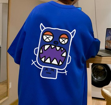 FINDSENSE X 韓潮 男士 寬鬆落肩大尺碼 小惡魔印花 短袖T恤 四色入