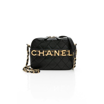 CHANEL香奈兒 金屬LOGO菱格鍊帶斜背包相機包