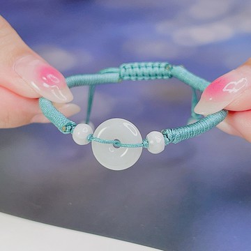 【願‧平安】白翡翡翠平安扣編織手鍊 | 天然緬甸玉翡翠A貨| 送禮