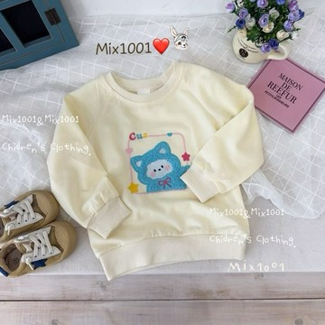 🌈✨mix1001藍色小貓咪刺繡字母上衣✨兒童可愛精靈貓上衣 5-17