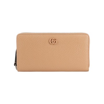 Gucci GG Logo 荔枝皮革ㄇ形拉鍊長夾(裸粉色)