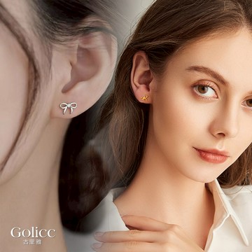 【Golicc】  耳環 簡約細緻蝴蝶結鋯石耳環